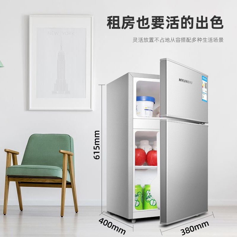 韩国现代迷你冰箱小冰箱小型电冰箱双门家用宿舍冷冻冷藏节能放的下西瓜吗？