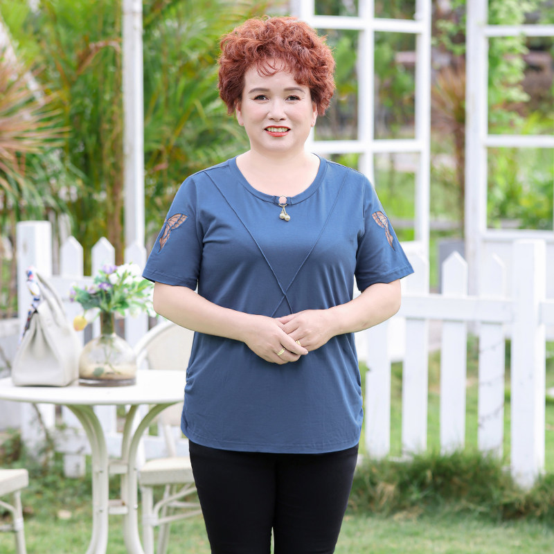 艾诗甜胖女人短袖胖人胖妈妈棉t恤加肥加大中老年上衣洋气特大码240斤
