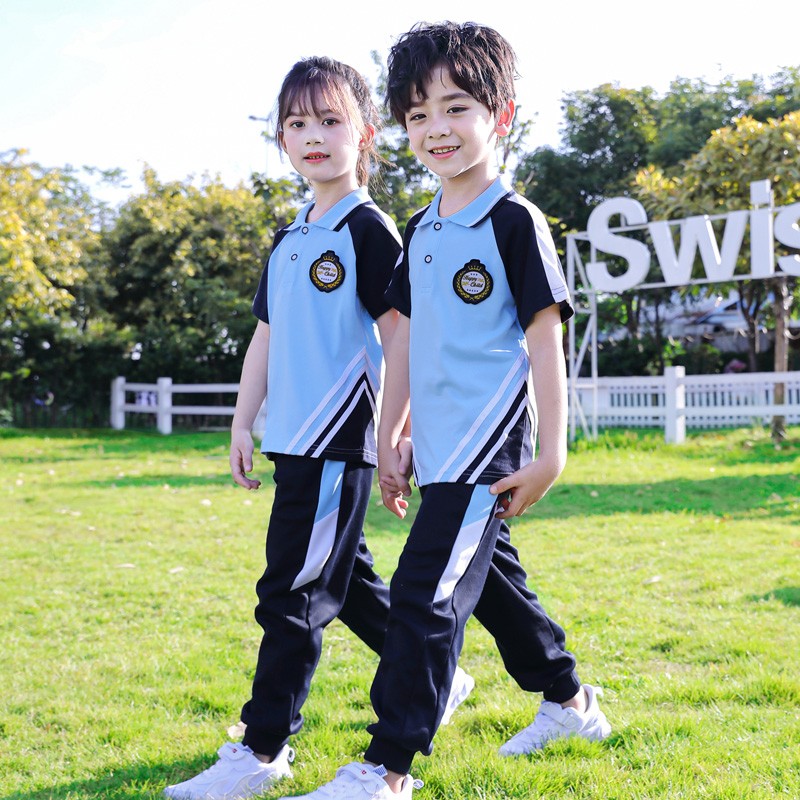 兔小倍倍2021夏季新款小学生校服棉短袖运动套装幼儿园园服儿童班服定制 蓝色夏2件套 160码