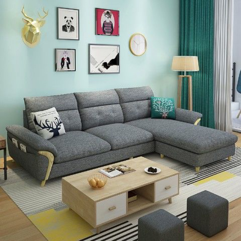 北欧布艺沙发小户型客厅家具经济型三人位组合简易转角乳胶布沙发 深