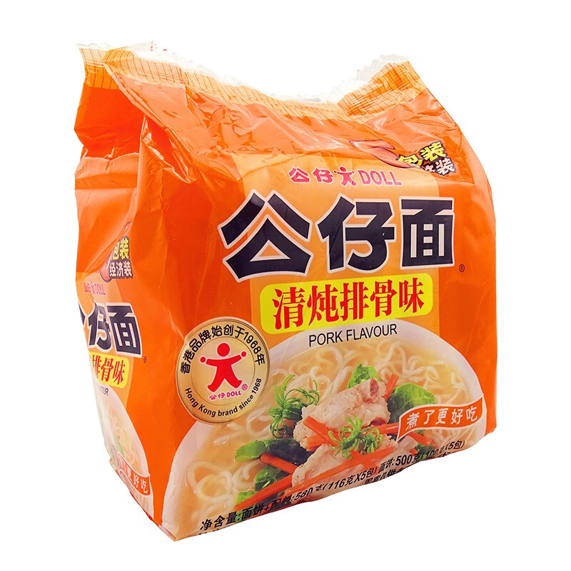 doll  公仔面 清炖排骨味 580g 五连包装 速食面快餐面即食