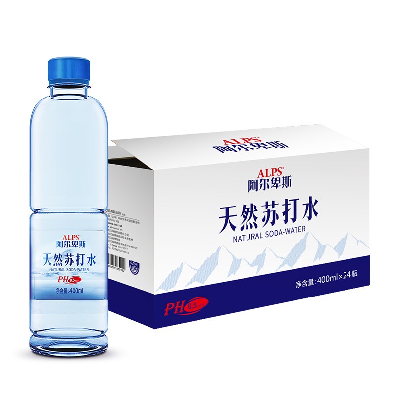 阿尔卑斯天然苏打水400ml*24瓶 高ph值 无气饮用水  弱碱性矿泉水 