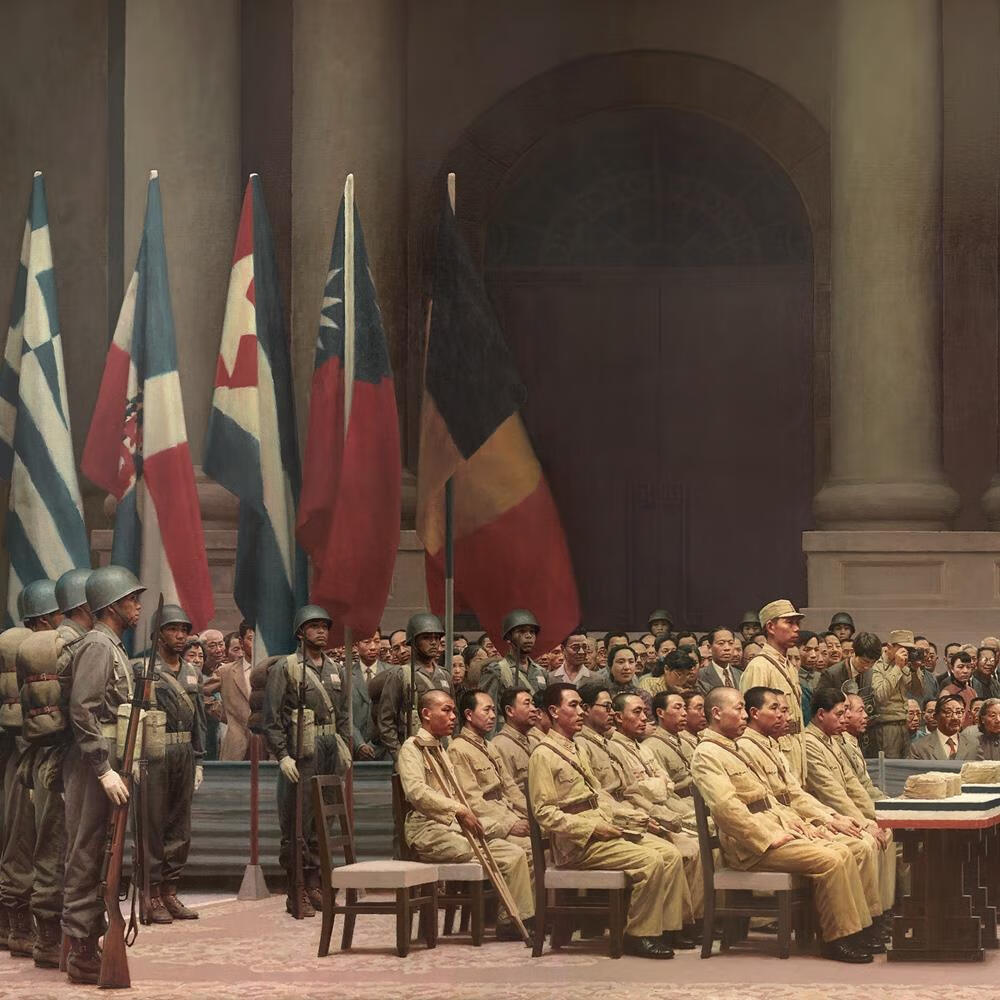 日本投降受降仪式抗日战争画挂画怀旧装饰画(油画 日本投降 黑色框 35