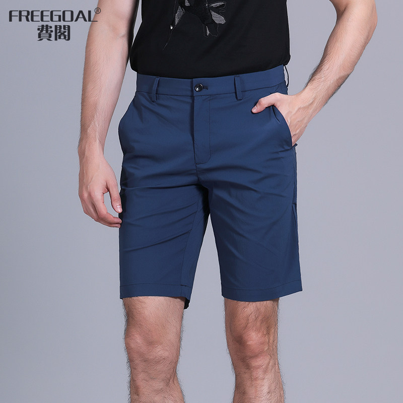 夏季西装短裤男薄款直筒免烫透气冰爽棉质宽松休闲五分裤男夏 深蓝色