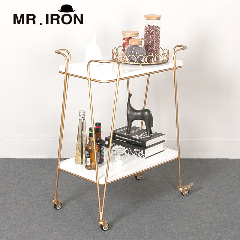 茶水车手推车置物架餐边柜家用多功能酒水车 80*40*75香槟色搭配白板