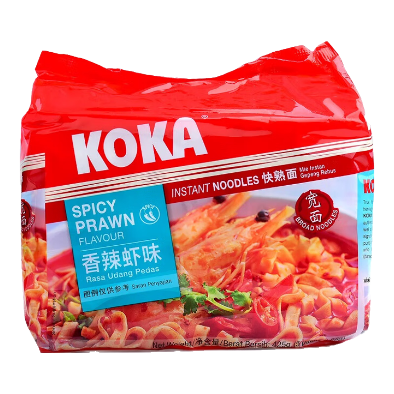 可口 可口方便面 香辣虾味快熟宽面 85g*5 新加坡进口