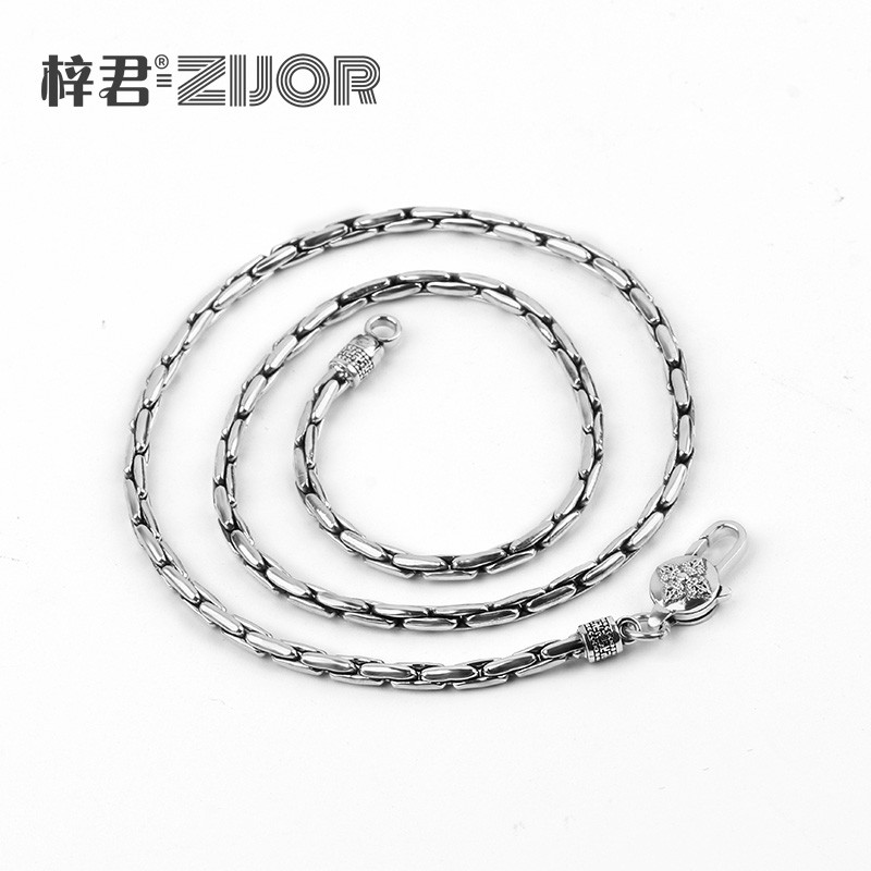 925银项链男潮个性无吊坠泰银项链竹节链复古六字真言金刚杵银链 50