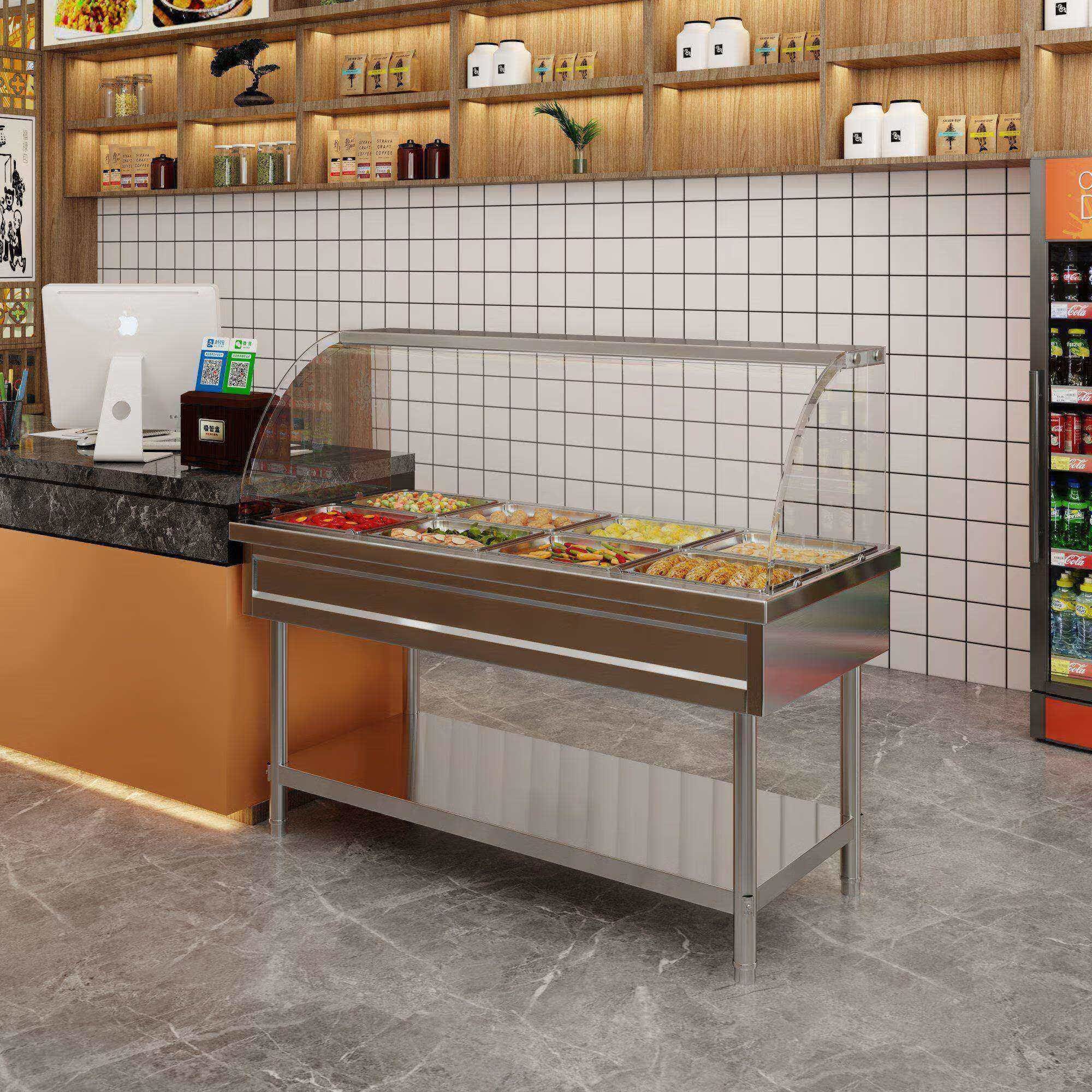 霸蓝快餐保温台商用台式不锈钢食堂电加热快餐车打菜台汤池控温售饭台
