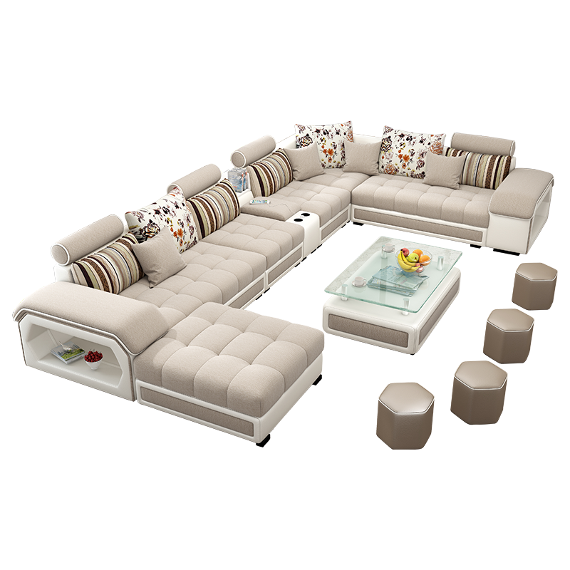 优卡吉 布艺沙发组合大小户型客厅整装转角北欧现代家用简约家具皮布沙发套装921 四件套【乳胶弹簧款】