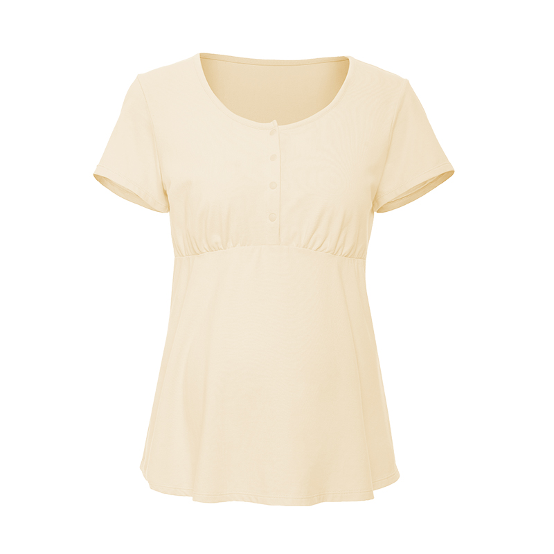 犬印本铺（INUjIRUSHI）孕妇哺乳上衣外出时尚全棉按扣便捷哺乳短袖月子服T恤背心 浅黄（莫代尔棉）短袖 M码（胸围86~94）