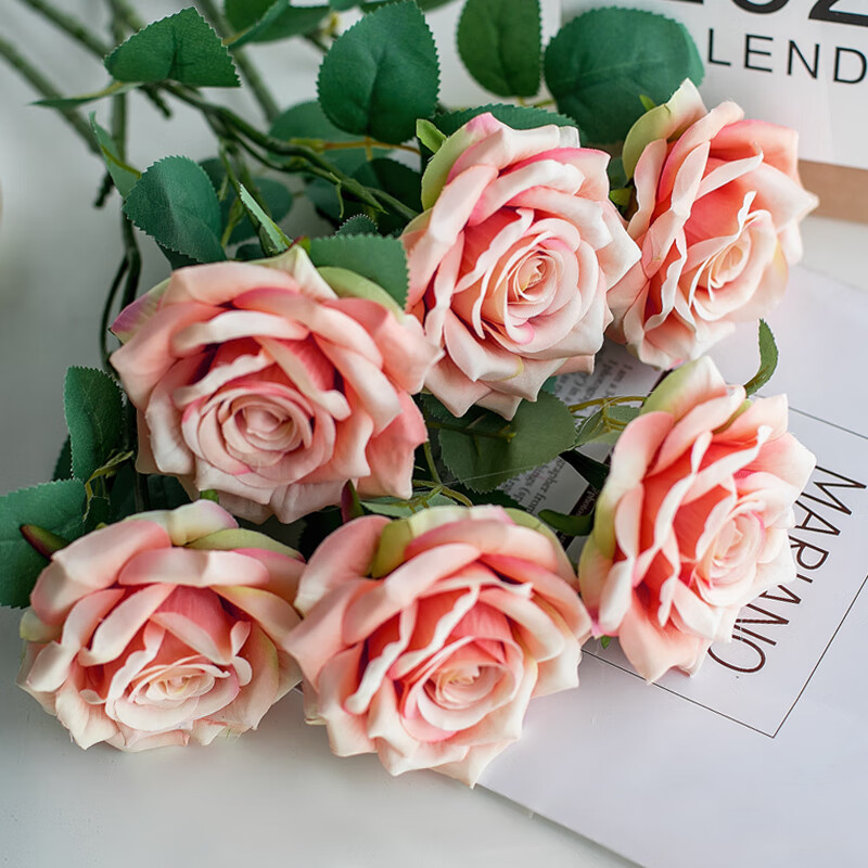 爱已装糖仿真花粉色玫瑰假花花束花瓶插花客厅摆件餐桌花摆花仿真植物