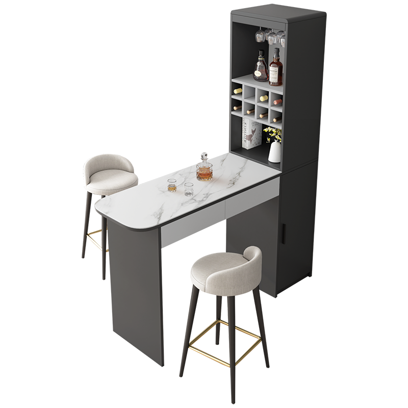 古宜巖板吧臺(tái)桌家用餐桌現(xiàn)代簡(jiǎn)約靠墻高腳桌北歐客廳隔斷吧臺(tái)酒柜一體 吧臺(tái)柜 組裝  其他結(jié)構(gòu)