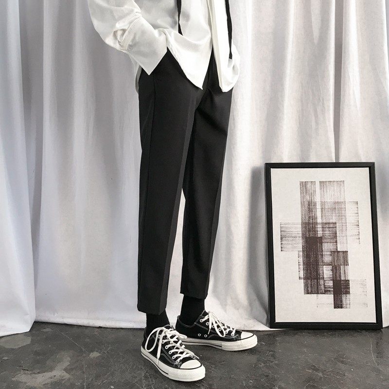 PBOA九分西裤垂感男生正装秋冬加绒款休闲修身通勤小西服裤直筒长裤子 YK9黑色【九分裤】 32 (130-140斤)