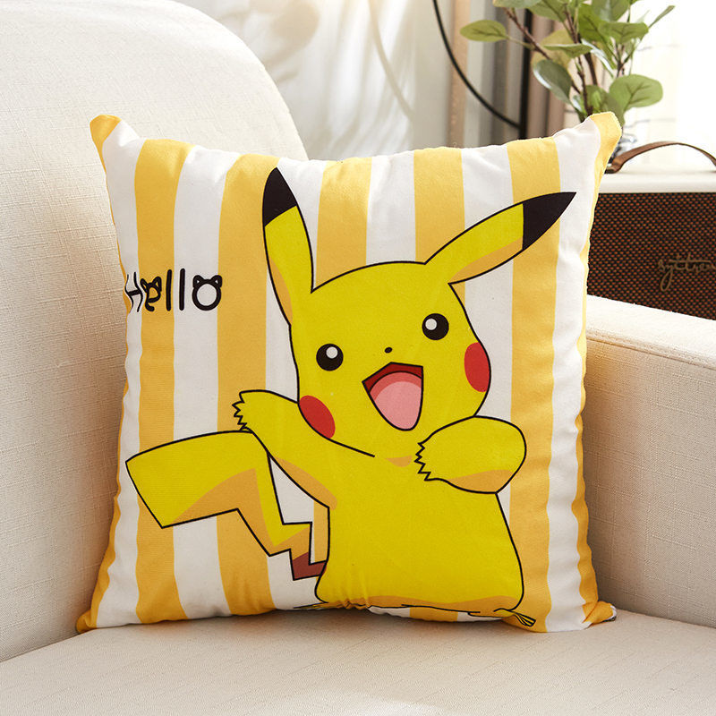 加厚可爱卡通抱枕床头靠背沙发靠枕四季可爱短毛绒皮卡丘生日礼品