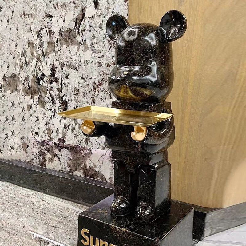 皇刻匠轻奢潮流暴力熊落地摆件托盘收纳黑金客厅床头装饰乔迁礼物送