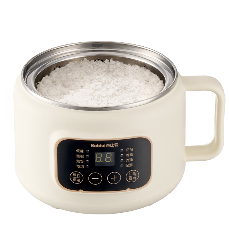 爸比爱婴儿辅食锅蒸煮宝宝一体多功能电煮锅火锅煮粥煲饭小型炖锅电蒸锅 1.8L304不锈钢-无涂层-八大功能