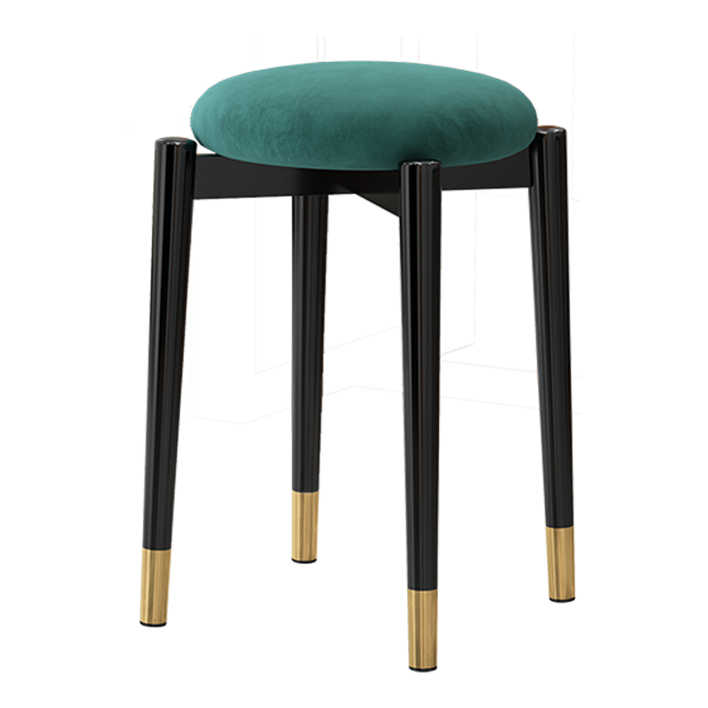 奇艺小家 凳子家用客厅创意圆凳铁艺加粗支架高弹凳现代简约板凳网红休闲北欧凳子 深蓝色全黑腿(科技布)45cm