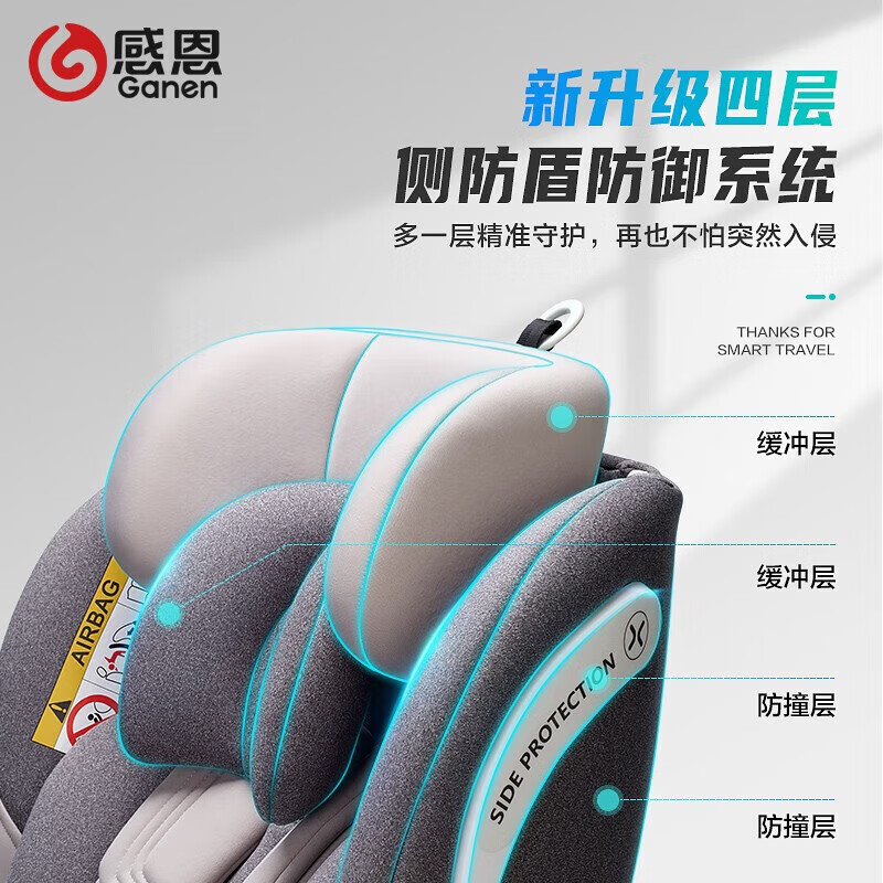 感恩【活动特惠】儿童安全座椅0-7-12岁汽车用婴儿宝宝轻便安装 【双向乘坐-360°旋转】瑞亚-银月灰