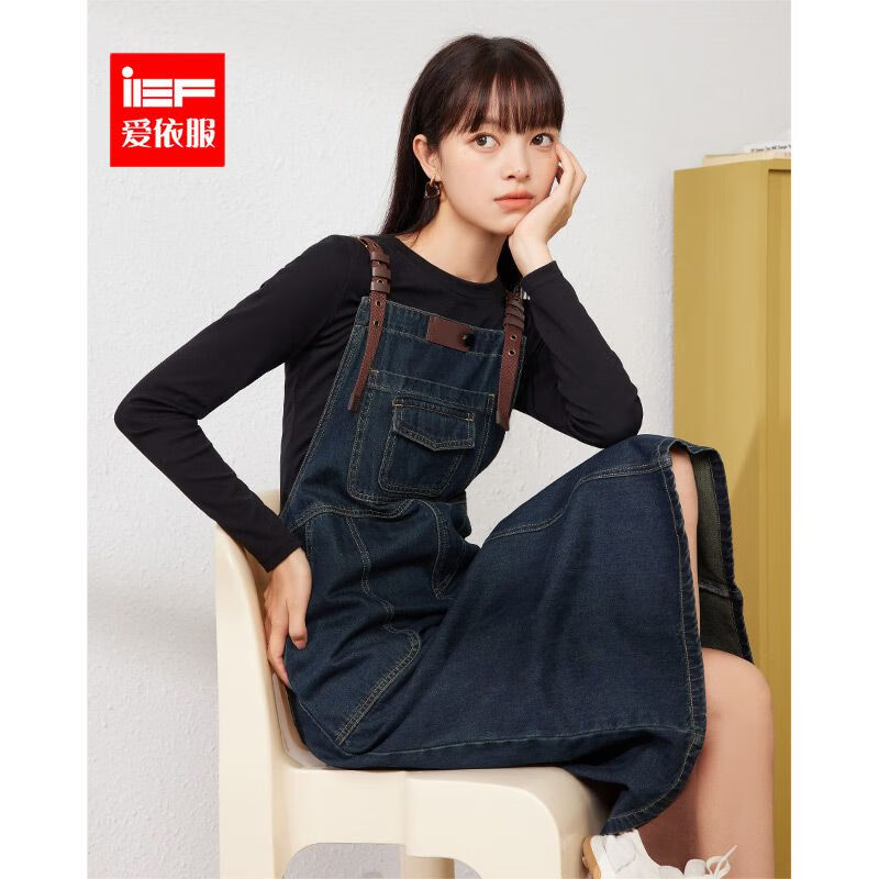 IEF/爱依服2023秋季新款美式复古多口袋设计休闲风百搭牛仔背带裙 牛仔深蓝 M怎么样,好用不?