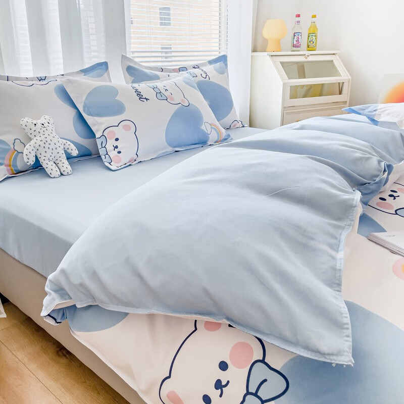 多兰诗（Duolanshi）磨毛四件套 小清新ins卡通田园花卉床上用品套件 快乐时光 2.0米 床单款 被套200*230