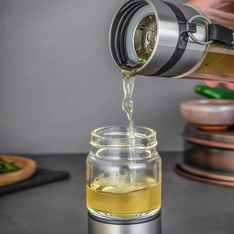 Debo德铂茶水分离杯茶大容量双层玻璃带盖便携高档泡茶杯 茶水分离杯茶 260ml