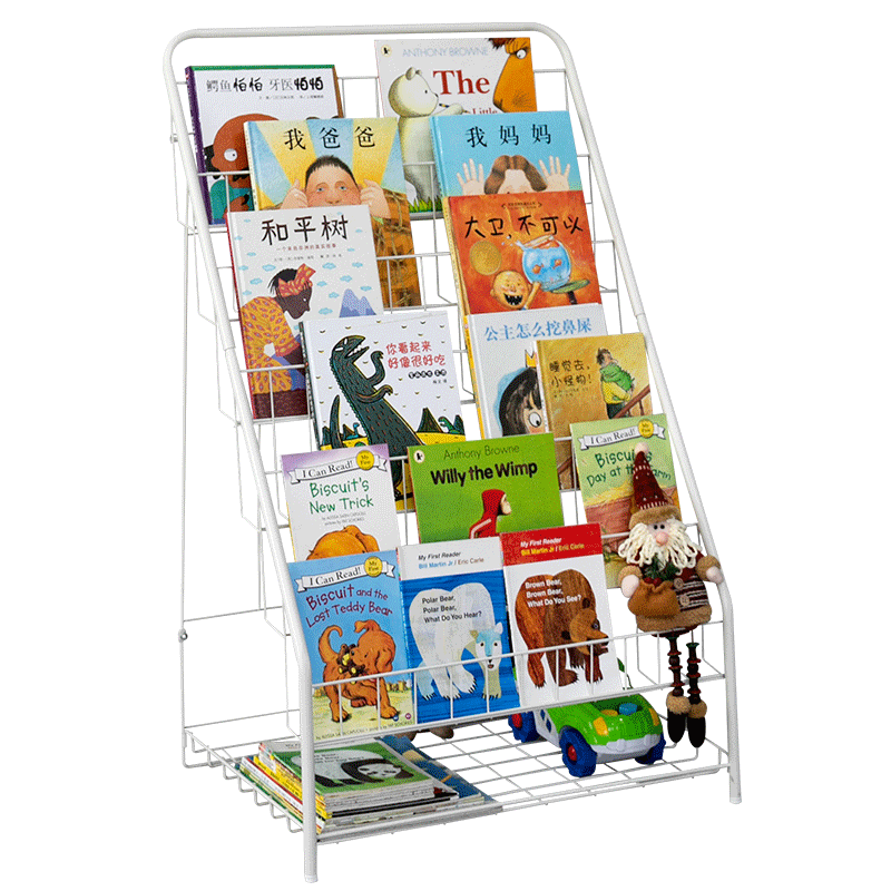 SKAAN儿童书架绘本架 铁艺收纳架置物架幼儿园宝宝落地简易小书架 图书馆书报架杂志架 L码(6层)/白色 需安装