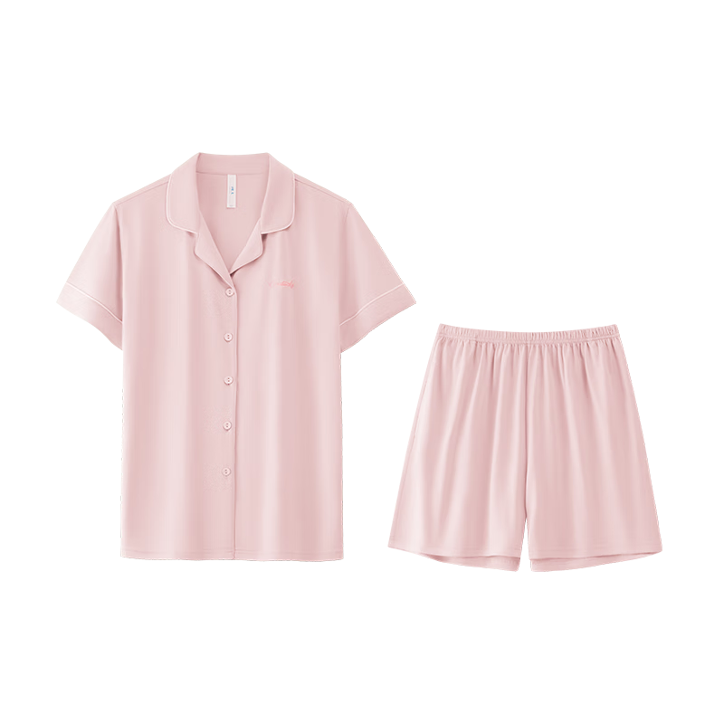 海澜之家【最呼吸-Air7】睡衣女士翻领开衫棉质可外穿短袖短裤家居服套装