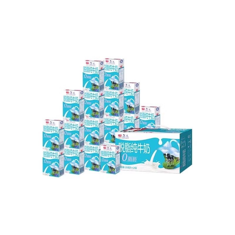 光明脱脂纯牛奶250ml*24盒整箱装营养早餐奶家庭装 250ml*24盒