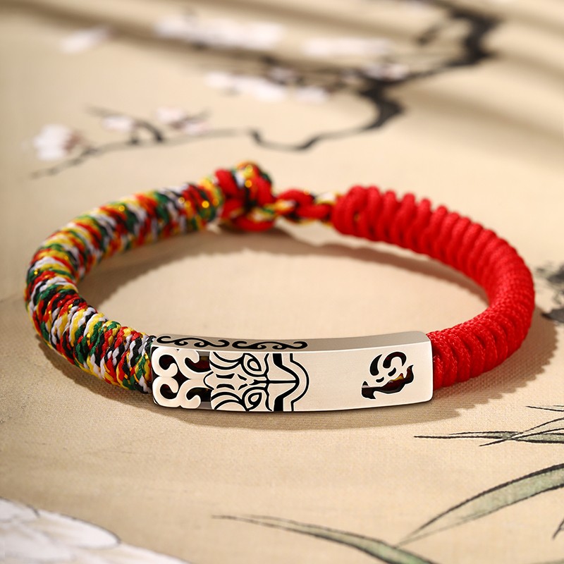 转运珠六字真言红绳手工编织手绳本命年手链五彩绳情侣手链 红加五彩