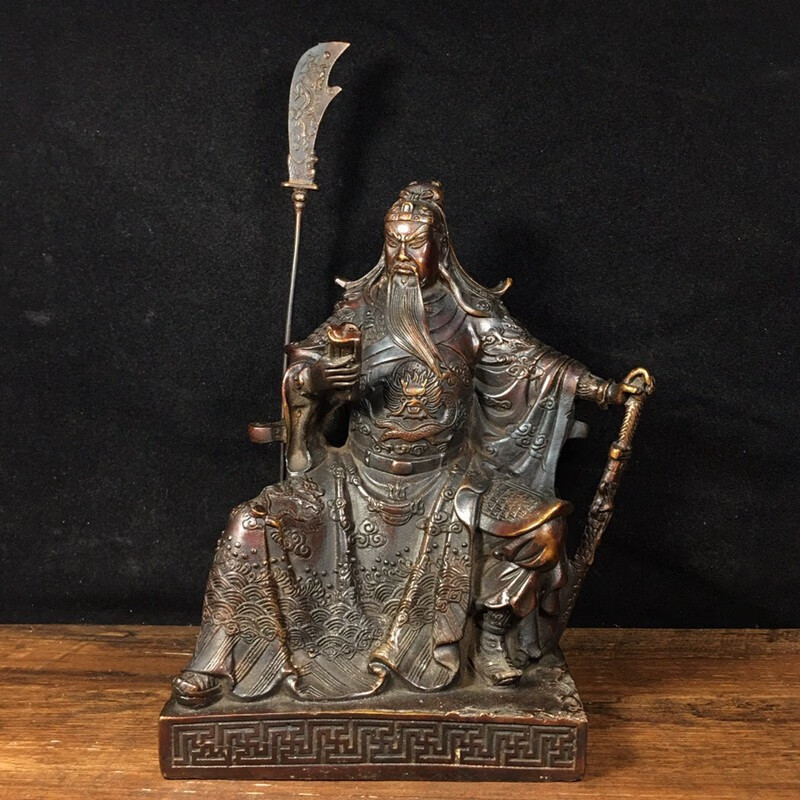 铜人艺巷全铜复古包浆看书关公立刀关公铜像家居办公室装饰工艺品摆件
