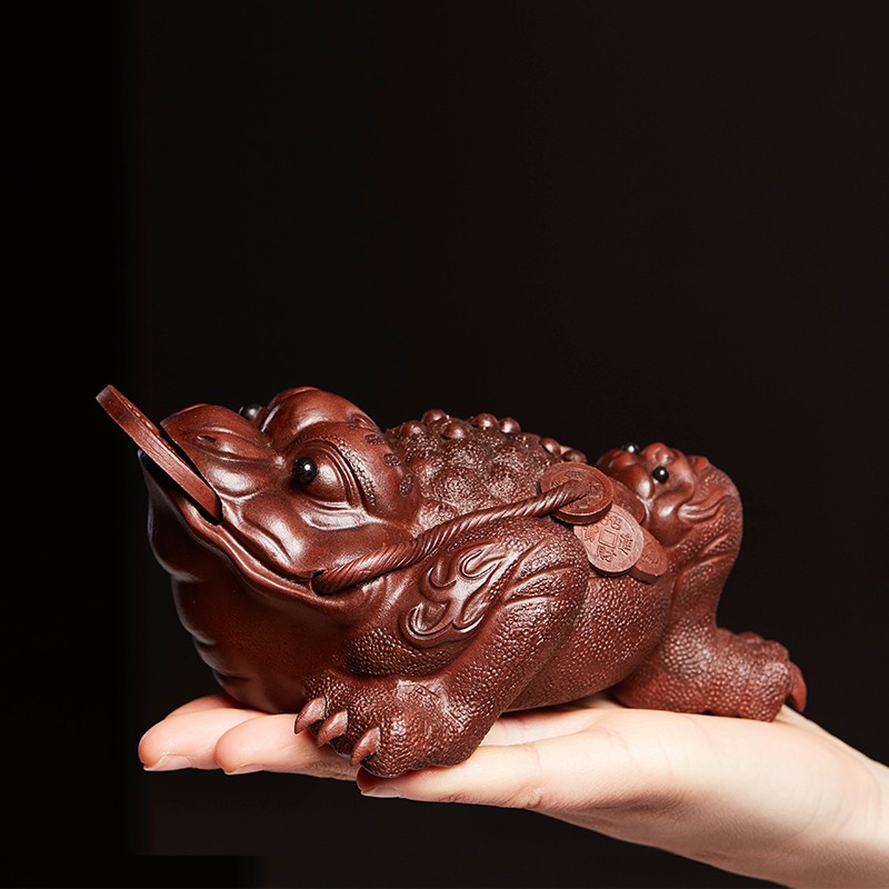 萬(wàn)壺園 金蟾茶寵擺件可養紫砂茶寵功夫茶具配件茶玩蟾蜍擺件茶臺茶桌茶道茶具擺件茶道零配 大母子金蟾（仿古款）