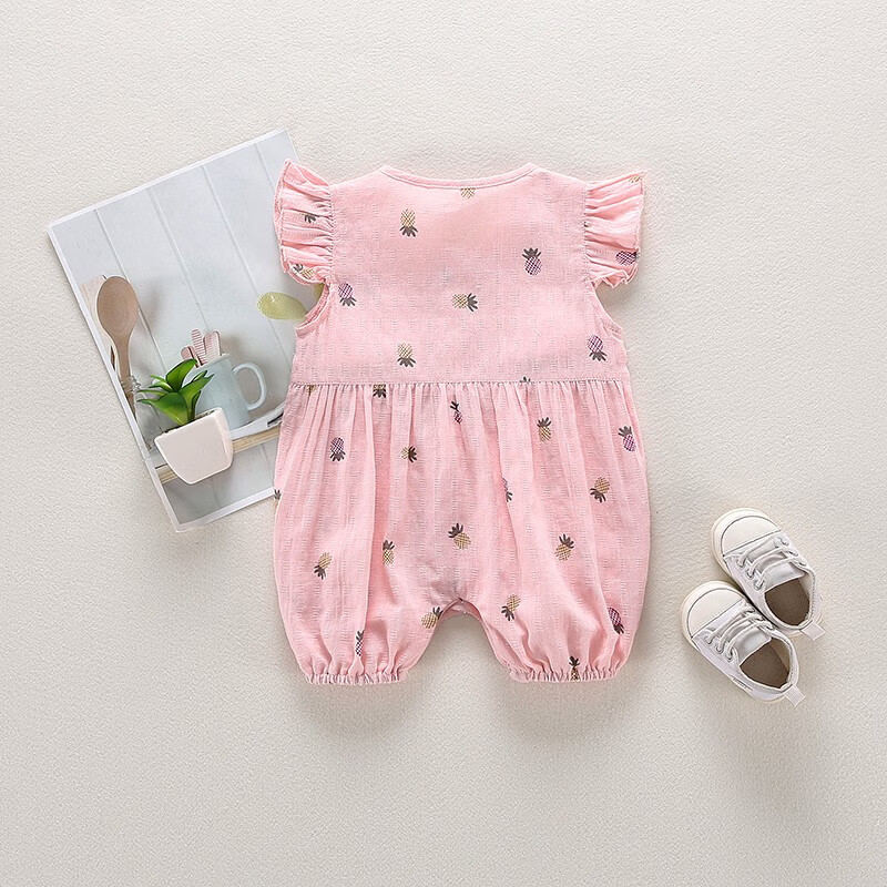 建功婴儿衣服夏装连体衣女宝宝超萌纯棉公主哈衣夏季满月百天薄款爬服