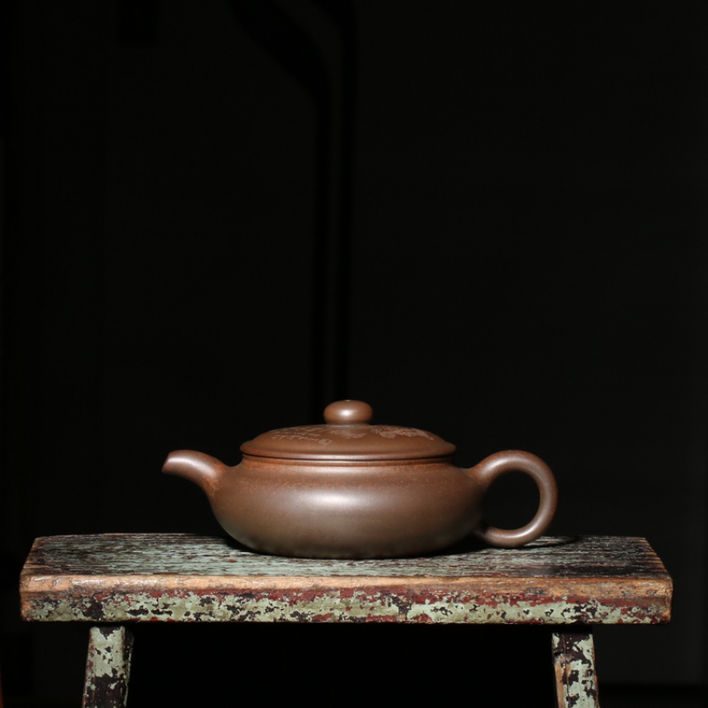 皖宣陶艺早期紫砂茶壶柴烧窑变壶顾景舟款扁腹壶仿古壶台湾回流精品