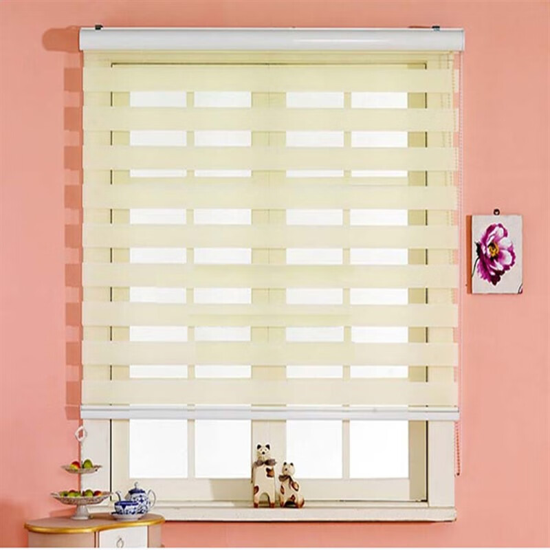 康童韩式加厚卷帘柔纱帘双层百叶窗帘成品阳台遮光免打孔浴室 米白色