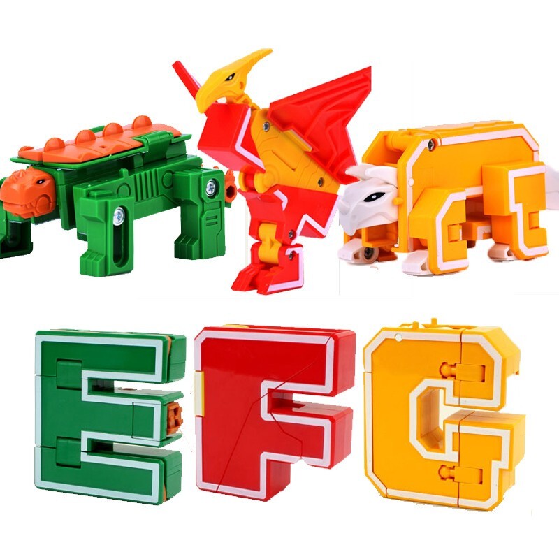 XINLEXIN新乐新字母变形玩具恐龙合体男孩早教儿童数字机器人百变金刚战队 2922EFG火翼战士