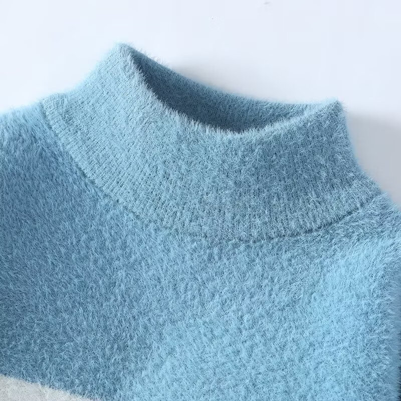 JIAYE半高领毛衣男秋冬季休闲保暖衣仿貂款加绒针织衫毛线衣渐变打底衫 黑色 XL 【115-130斤】