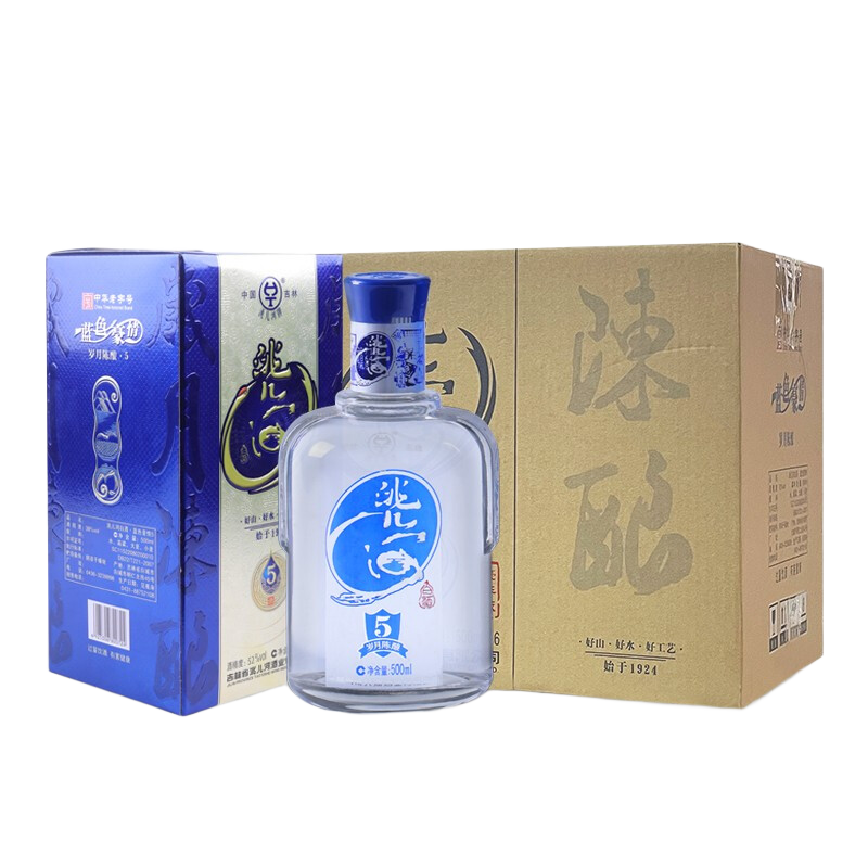 洮兒河藍色豪情五年5年陳釀 高粱酒吉林名酒東北特產(chǎn)酒濃香禮盒裝 整箱6瓶 52度
