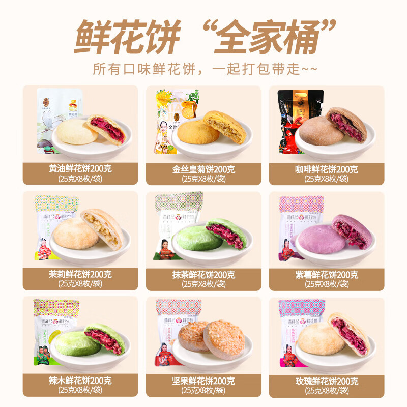 潘祥記云南鮮花餅玫瑰150g200g軟皮茉莉苦蕎堅果抹茶即食零食營養(yǎng) 茉莉鮮花餅25g*6個