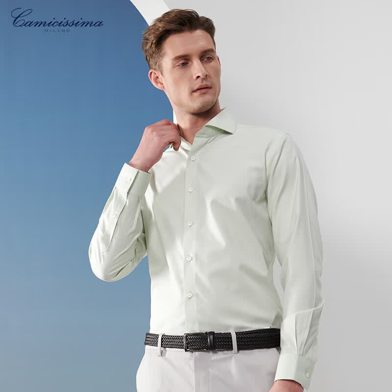 恺米切（CAMICISSIMA）【四季系列】男士免烫衬衫 浅绿色修身衬衣男 浅绿 40