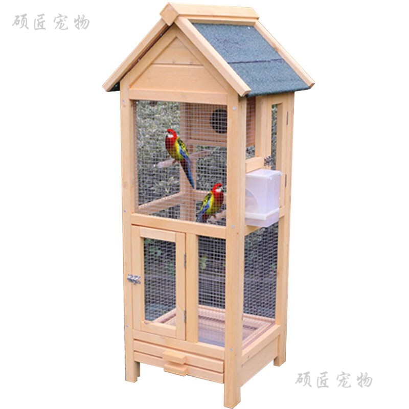 大型鸟笼室内外鸟笼子鸟舍窝观赏鸟笼木制实木烤漆粗网繁殖箱观赏鹦鹉
