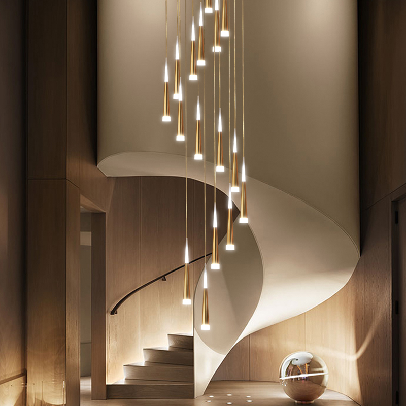 吊灯长吊灯挑高中空跃层旋转流星雨水晶loft楼梯灯 1头吊灯样式中性光