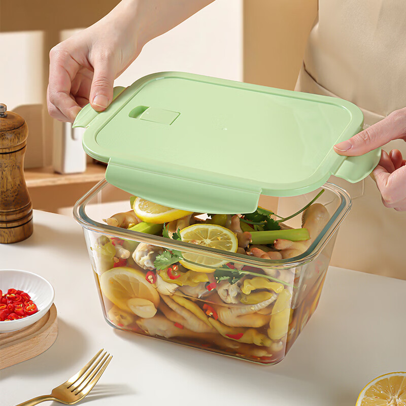 拜杰高硼硅玻璃保鲜盒冰箱饭盒腌制咸菜鸡爪泡菜密封罐大容量2.4L