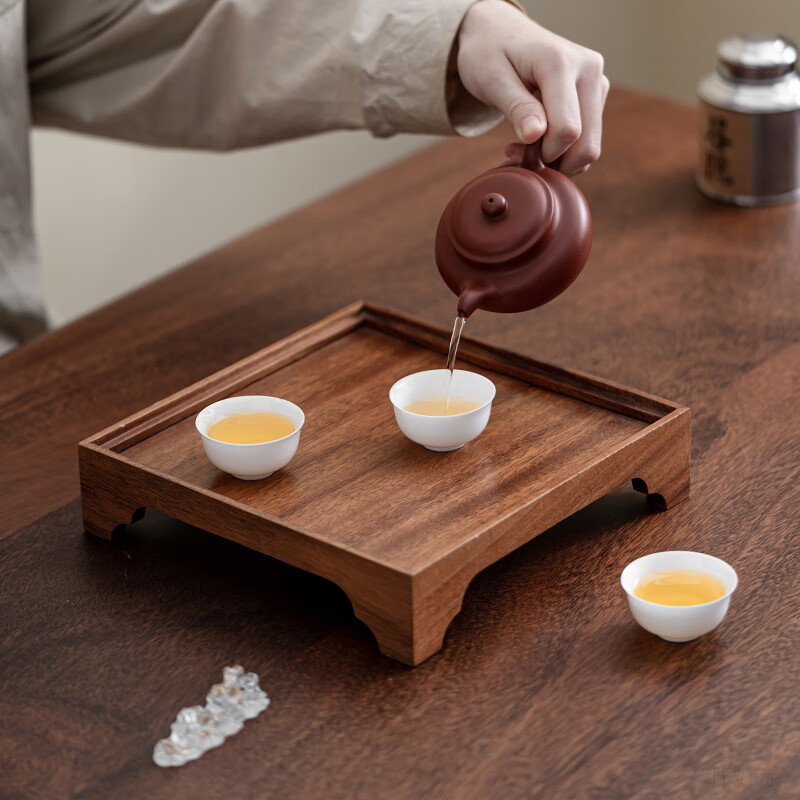 希格鲨北美黑胡桃木家用壶承小型茶盘紫砂壶垫茶托干泡台高端实木储水式 升级版整块胡桃木壶承-浪花