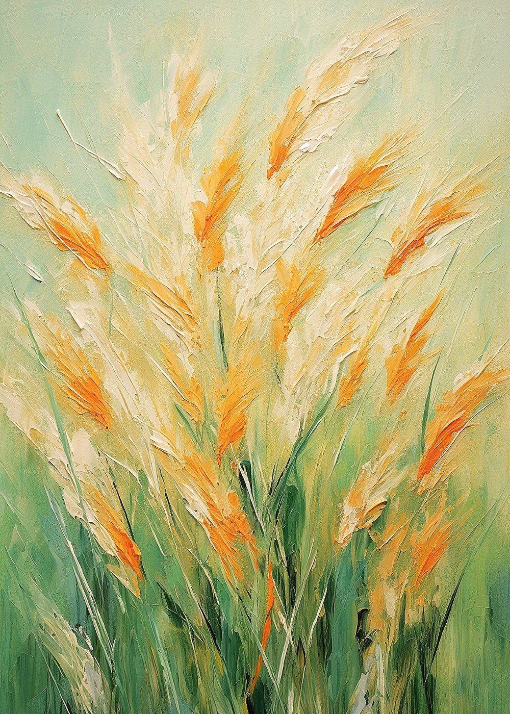 奶油风抽象金色麦穗肌理手绘油画客厅装饰画岁岁平安玄关餐厅挂画