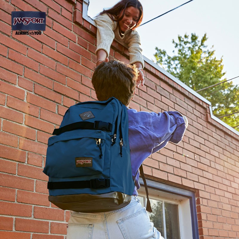 JANSPORT杰斯伯双肩包男背包书包女多隔层高中大学生包 47KX003 蓝色-侧袋+隔层