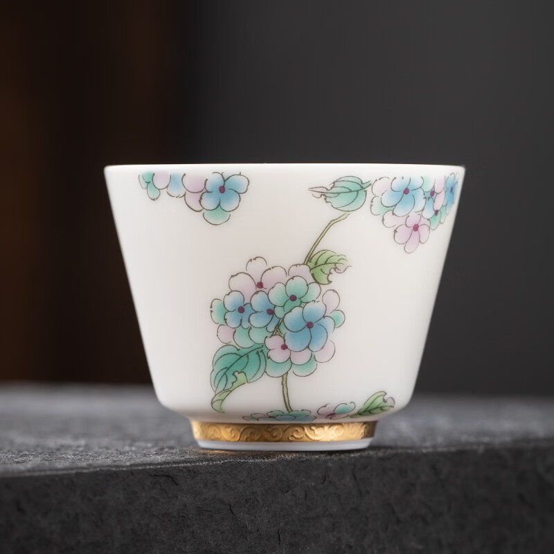 中瓷臻品【单茶杯满95ml烤花哑光】羊脂玉瓷素烧无釉 云树之思 大