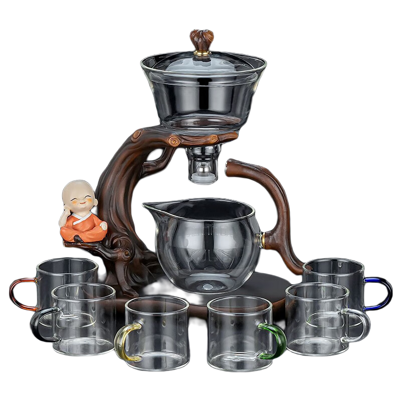 正揚(yáng)磁吸玻璃自動(dòng)茶具套裝懶人家用功夫茶杯泡茶神器簡(jiǎn)約辦公室會(huì)客喝 自動(dòng)（迎客）+六色/把杯
