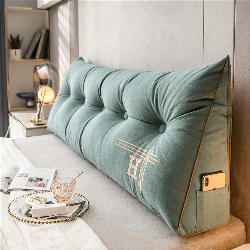 床头靠垫三角腰靠床靠背飘窗长靠枕沙发刺绣大靠垫 艾琳系列-飘逸绿