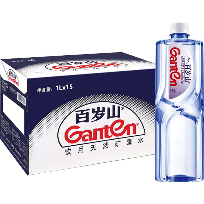 Ganten 百岁山 景田 百岁山 饮用天然矿泉水1L*15瓶 整箱装 家庭健康饮用水