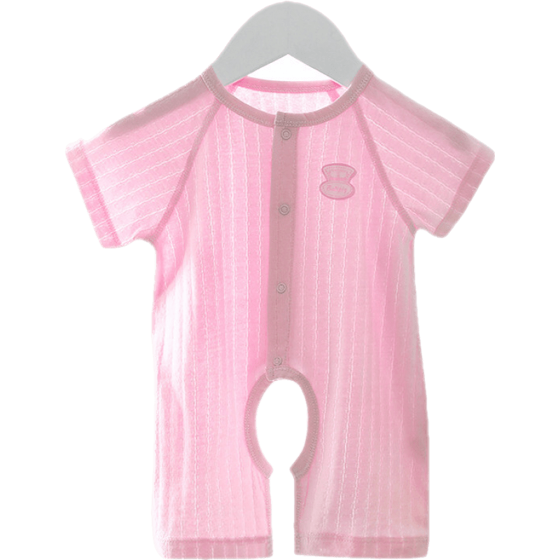 巴厘小猪婴儿连体衣服夏季薄款男宝宝哈衣纯棉女睡衣夏天短袖 【 开档】-网纱-桃红 59cm